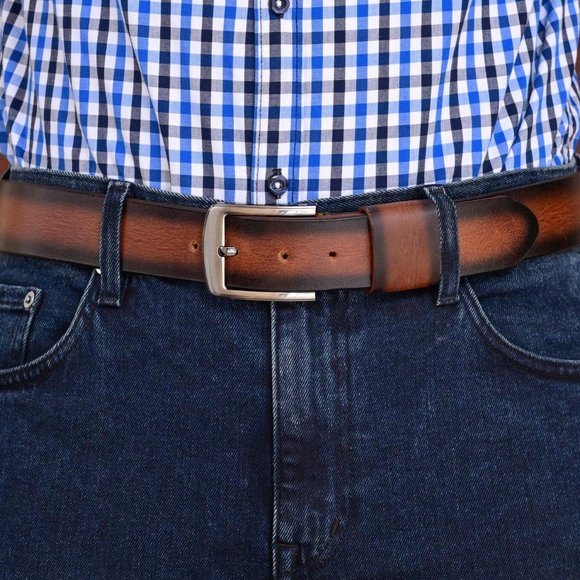 Full Grain Vintage Sun Brown Buffalo Leather Belt For Men: Free Personalization - Picture 10 of 14